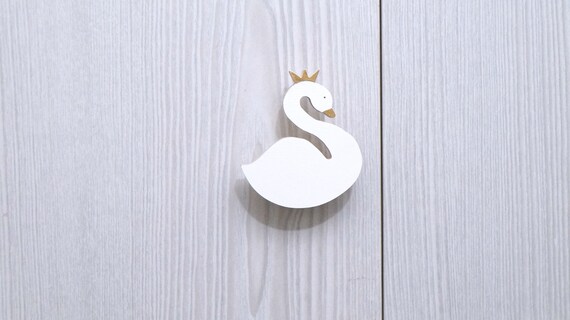 Swan Drawer Knob White Swan Drawer Pull Swan Nursery Drawer Etsy