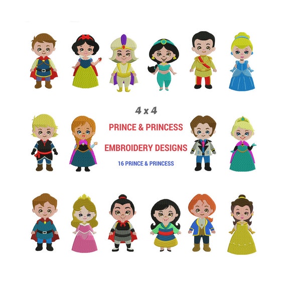 Prince And Princess Embroidery Design Disney Prince And Etsy