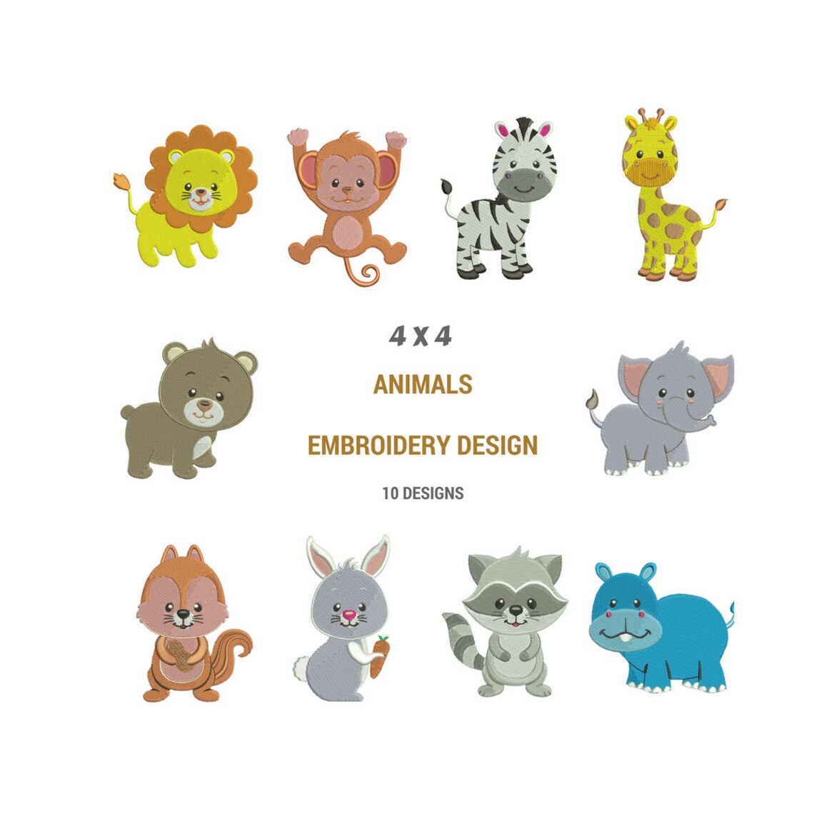 Animals Embroidery Designs Zoo Animal Embroidery Design Etsy