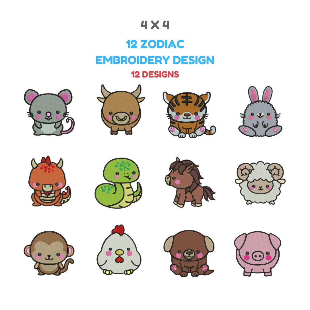 12 Chinese Zodiac Animals Bundle Set Embroidery Design - Etsy 12 Chinese Zodiac Animals Bundle Set Embroidery Design - Etsy