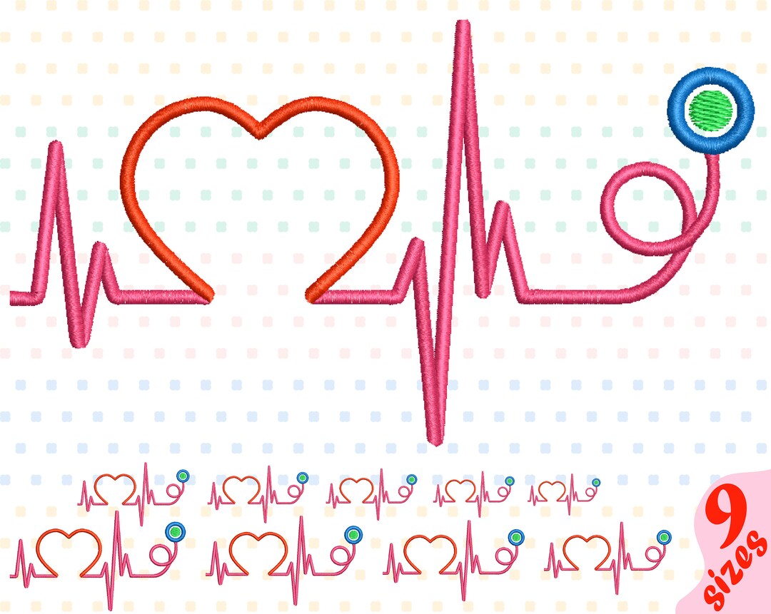 Heart Pulse Line Embroidery Design Machine Instant Download Etsy