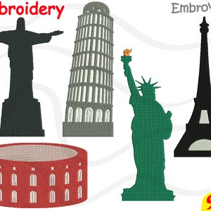 World Landmarks Designs for Embroidery Machine Instant Download Commercial Use digital file 4x4 5x7 hoop icon symbol sign City Buildings 47b