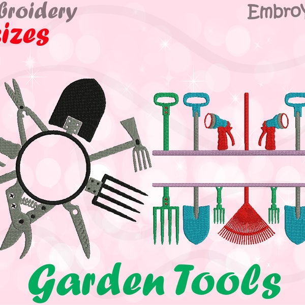 Split & Circle Garden Tools Designs for Embroidery Machine Instant Download Commercial Use digital file 4x4 5x7 hoop icon symbol sign  21b