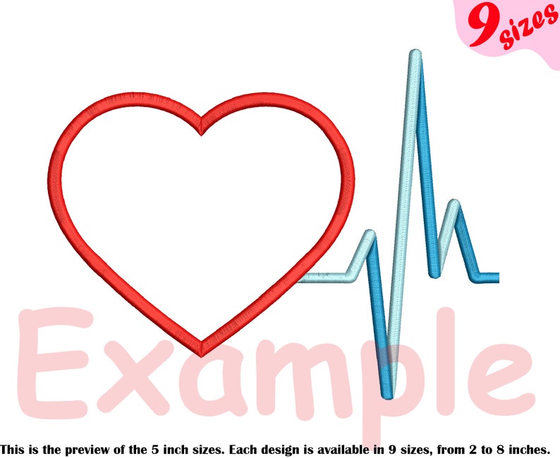 Heart Pulse Line Embroidery Design Machine Instant Download Etsy