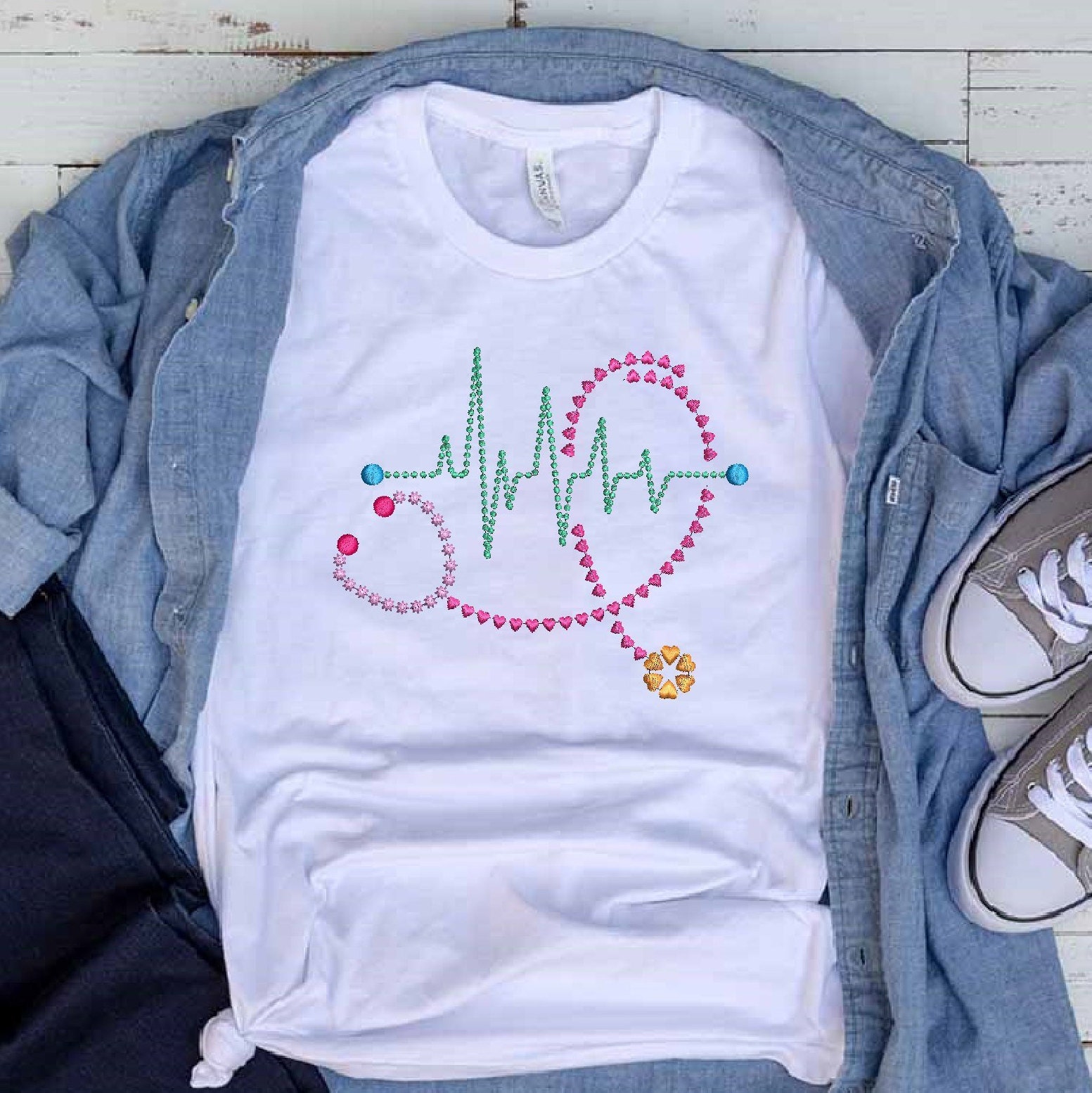 Heart Pulse Line Embroidery Design Machine Instant Download Etsy