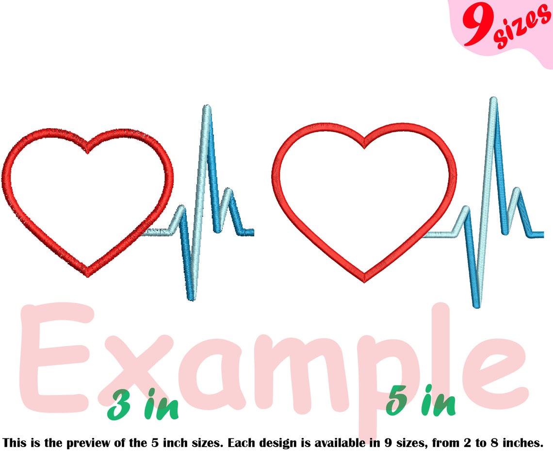 Heart Pulse Line Embroidery Design Machine Instant Download Etsy