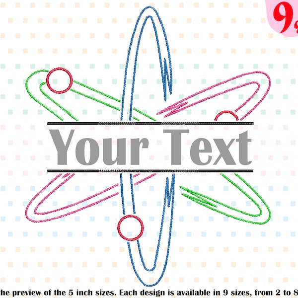 Split Atom Science Designs for Embroidery Machine Instant Download Commercial Use digital file hoop sign Nuclear Fission outline 192b