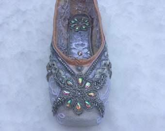 Snow Queen decorated pointe shoe