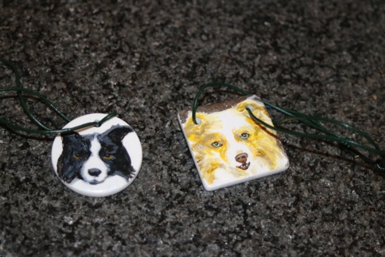 ceramic remembrance jewellery custom pet portrait art painting cat dog unique funeral gift memorial animal lover Pet memorial necklace