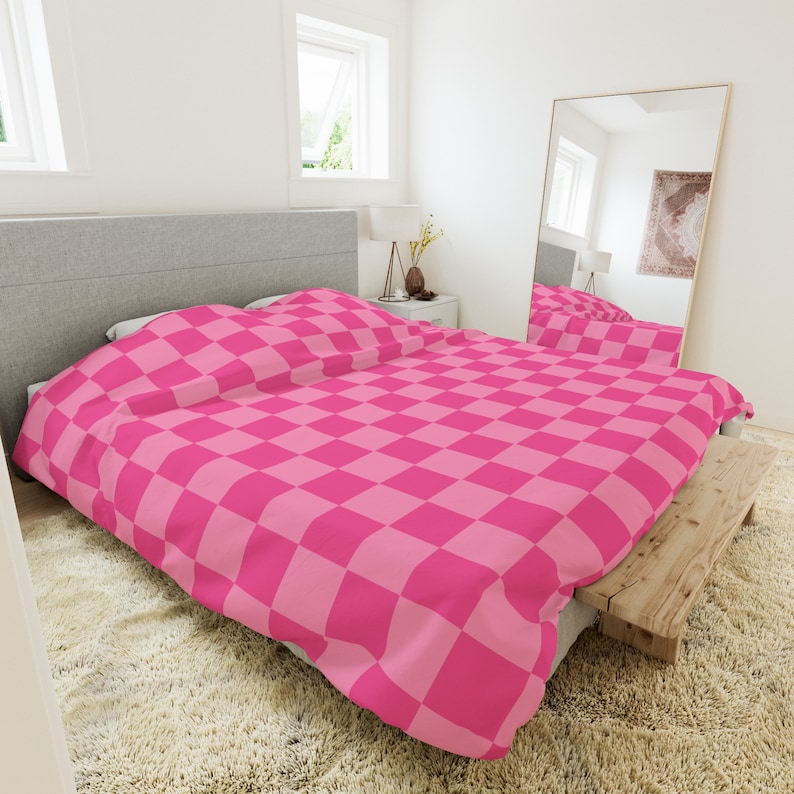 Pink Checkered Duvet Cover Pink Checkered Retro Pink Duvet Cover Bohi