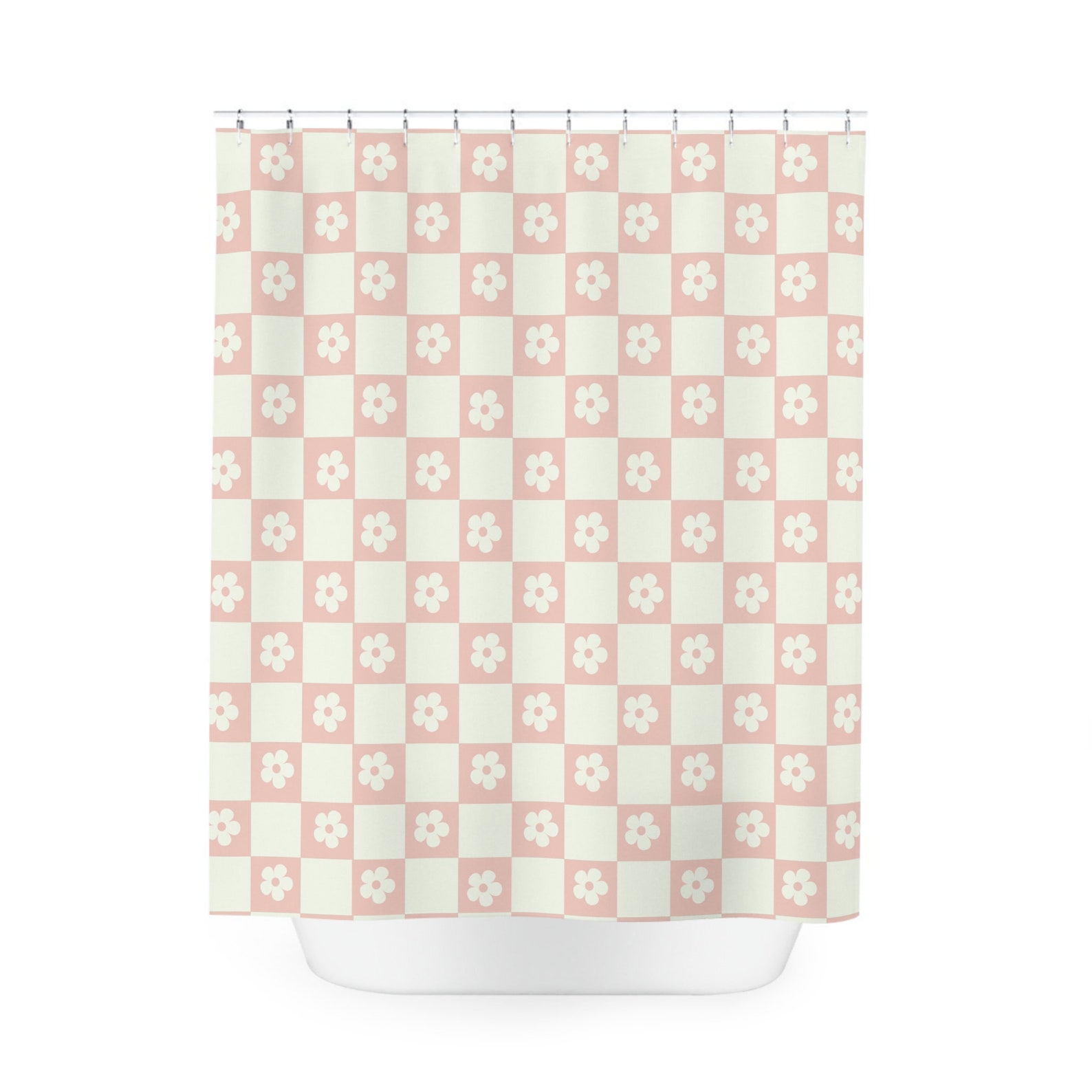 Pink Retro Shower Curtain Retro Pink Checkered Floral Shower Curtain