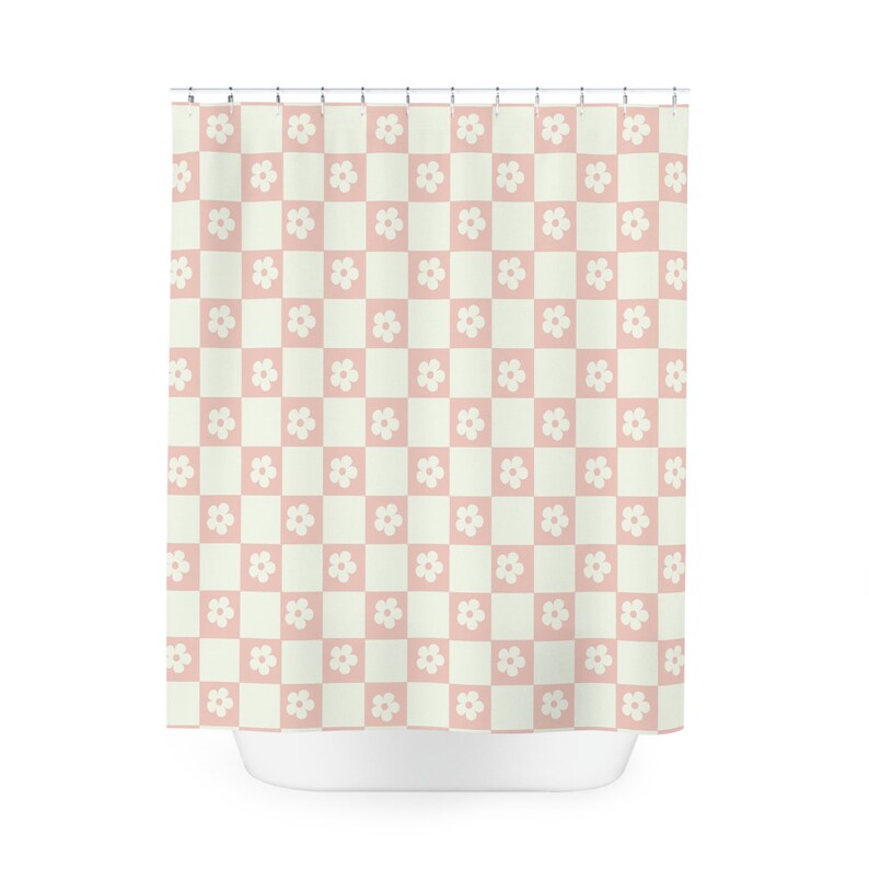 Pink Retro Shower Curtain Retro Pink Checkered Floral Shower Curtain ...