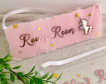 Bedroom Door Name plque, bedroom door plaques,  kids Door signs, unicorn door sign Acrylic signs, Acrylic sign door,