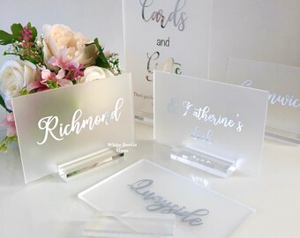 Frosted Table names, acrylic wedding table numbers, wedding table names, wedding decoration, Perspex, table names