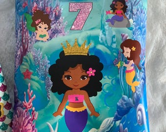 Bolsa de chips de sirena, bocadillos de sirena, sirena negra, cumpleaños de sirena, sirena, chips de sirena, recuerdos de sirena, sirena afroamericana - Mer