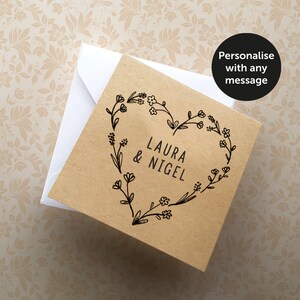 Biglietto cuore floreale personalizzato/matrimonio/fidanzamento/anniversario/compleanno/celebrazione/consegna veloce gratuita/kraft/riciclato