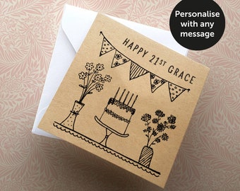 Personalised afternoon tea and bunting celebration card