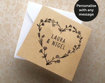 Personalised floral heart card | Wedding | Engagement | Anniversary | Birthday | Celebration | Free Fast Delivery | Kraft | Recycled