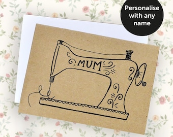 Personalised Singer Sewing Machine card | Any name | Free Fast Delivery | Birthday | Kraft card | Recycled