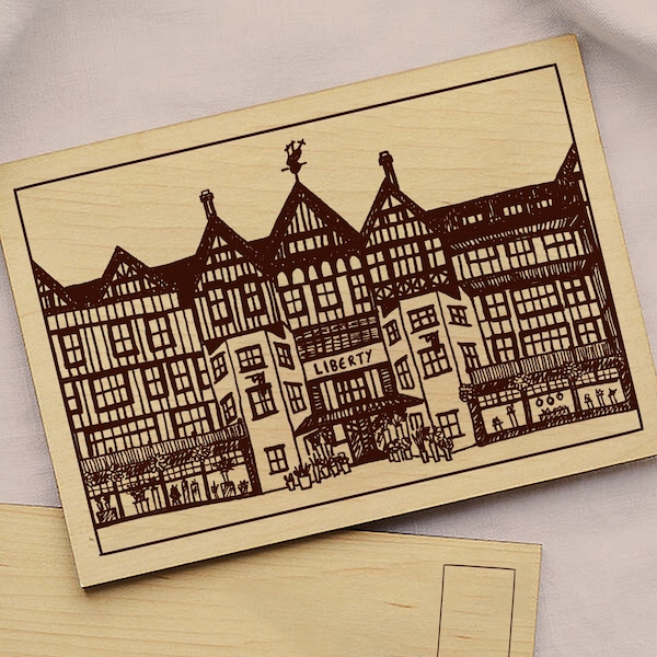 Liberty London Holzpostkarte | Regent Street | Kunst | Nachhaltiges FSC Holz | Öko Karte | Briefkasten | Kostenlose schnelle Lieferung