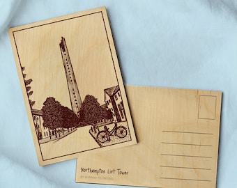 Northampton Lift Tower Holzpostkarte | St James | Northamptonshire | Nachhaltiges FSC Holz | Öko Karte | Briefkasten | Kostenlose schnelle Lieferung