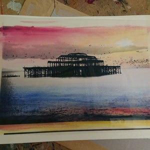 Down by the West Pier, Brighton, limitierte Auflage Mischtechnik, Siebdruck Bild 5