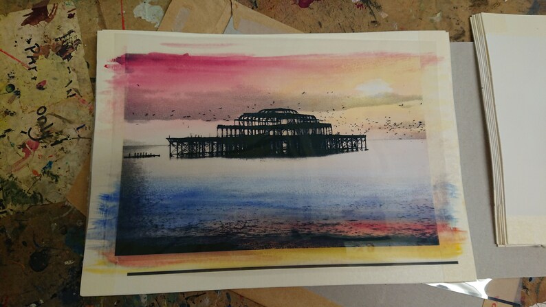 Down by the West Pier, Brighton, limitierte Auflage Mischtechnik, Siebdruck Bild 5