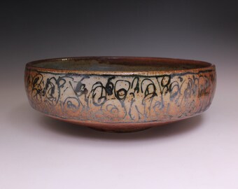 Woodfired Abstract Line Work Bowl 1109