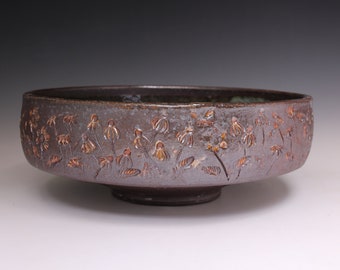 Wood Fired Stamped Meadow Bowl 1110