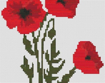 Poppies, Cross Stitch Pattern, PDF Pattern, Round Design, Digital Download, Instant Download, Embroidery Pattern, Needlepoint chart.