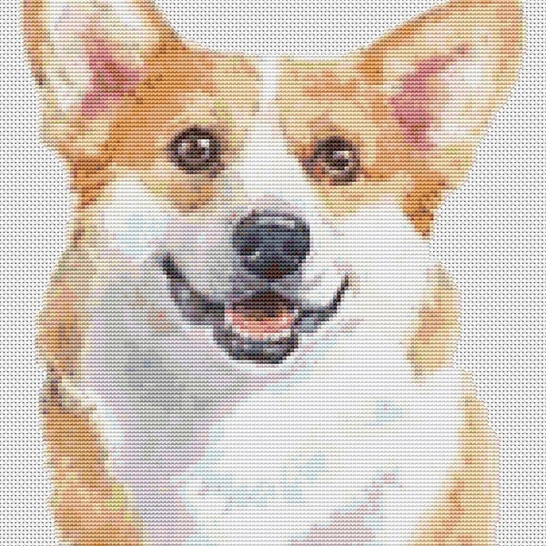 Visage de chien Corgi, Modèle de point de croix, Modèle PDF, Téléchargement numérique, Modèle de chat, Téléchargement instantané. Cadeau pour elle, Modèle de chien, Cadeau pour lui