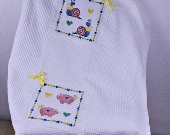 Hand Embroidered Baby Blanket, Summer Blanket, Cotton Blanket,  Baby Shower,Blanket Cotton, New Baby Gift, Nurcery Dekor