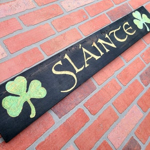 Slainte with Shamrocks Hand Carved Reclaimed Wood Irish Pub Sign image 7