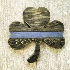 Police Officer Thin Blue Line Shamrock Reclaimed Wood image 6