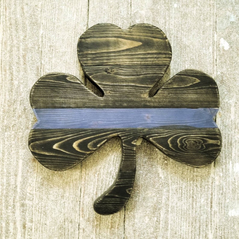 Police Officer Thin Blue Line Shamrock Reclaimed Wood image 6