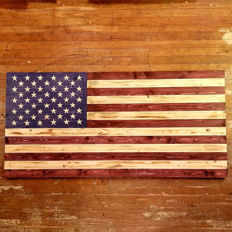 Extra Large 5 foot Rustic Wooden American Flag Reclaimed Wood image 3