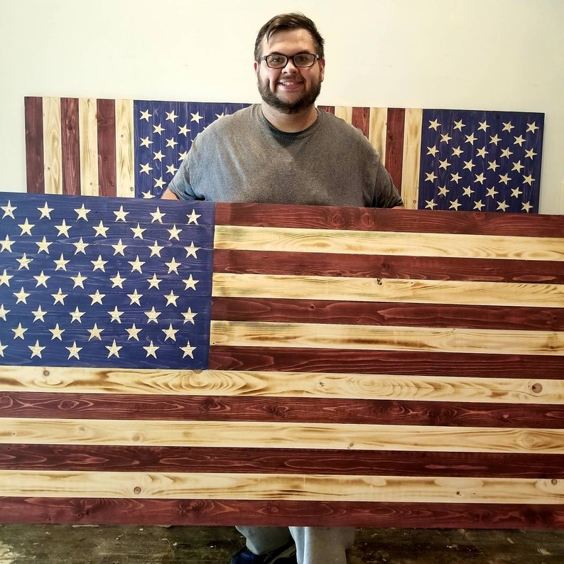 Extra Large 5 foot Rustic Wooden American Flag Reclaimed Wood image 4