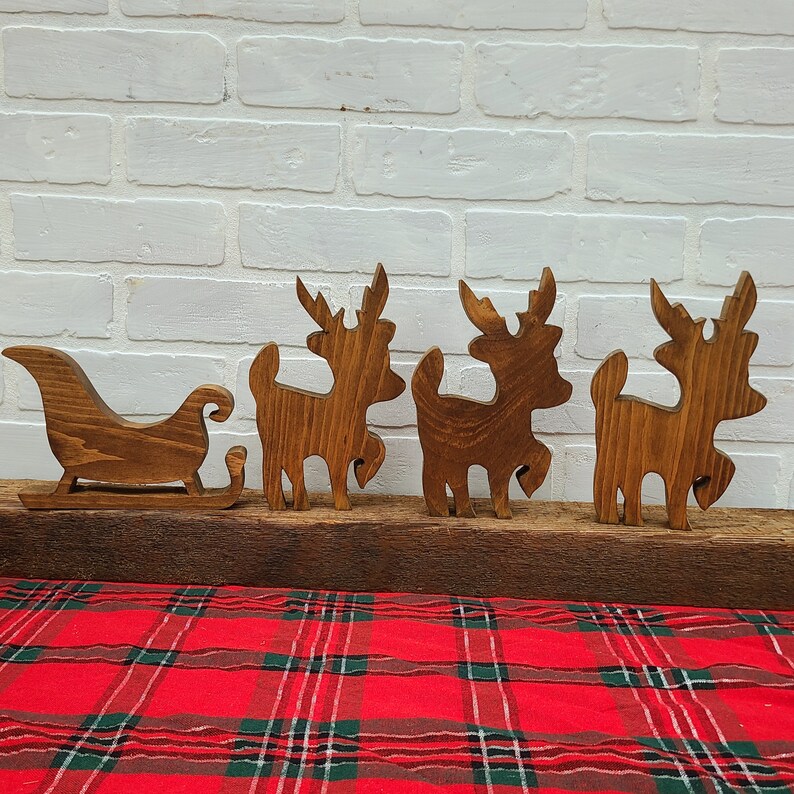 Wooden Reindeer Handmade Christmas Decoration Standing Reclaimed Wood Deer Wooden Rudolph Santa's Sleigh image 5