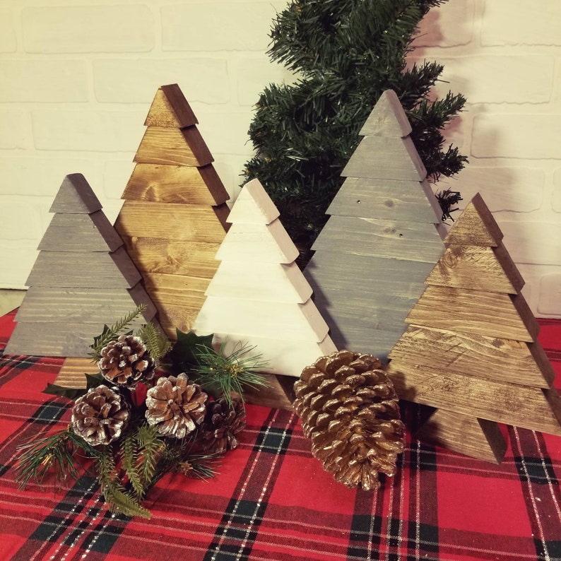 Neutral Rustic Christmas Tree Rustic Neutral Christmas Decor Reclaimed Wood Block Christmas Trees image 2