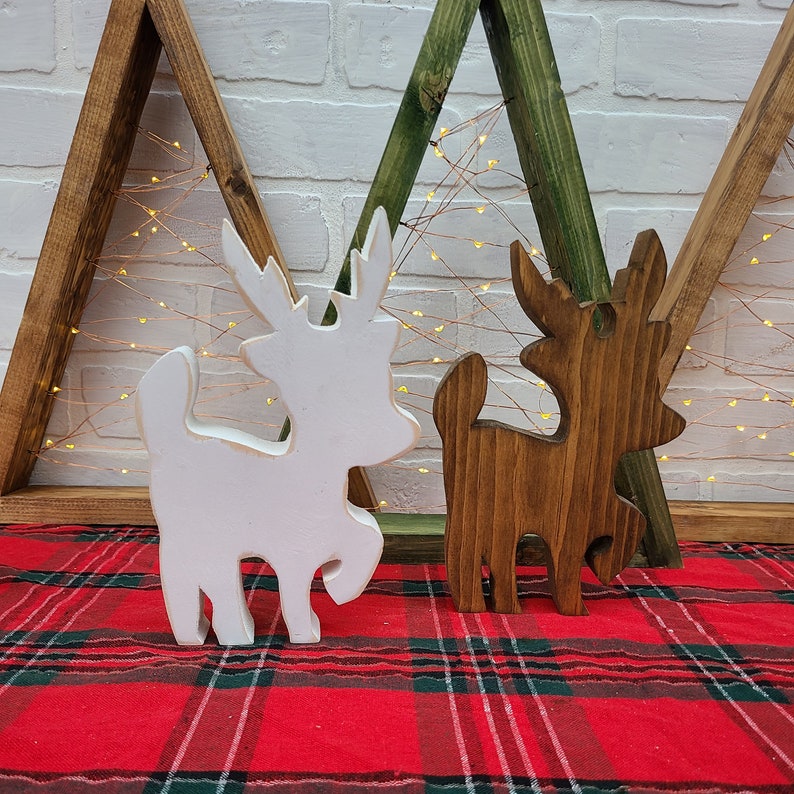 Wooden Reindeer Handmade Christmas Decoration Standing Reclaimed Wood Deer Wooden Rudolph Santa's Sleigh image 4