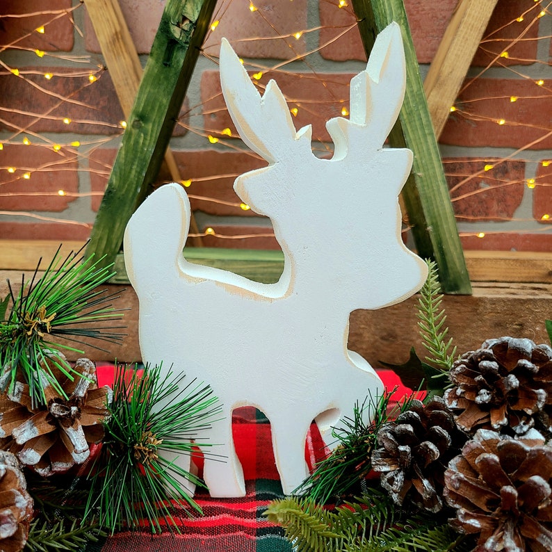 Wooden Reindeer Handmade Christmas Decoration Standing Reclaimed Wood Deer Wooden Rudolph Santa's Sleigh image 1