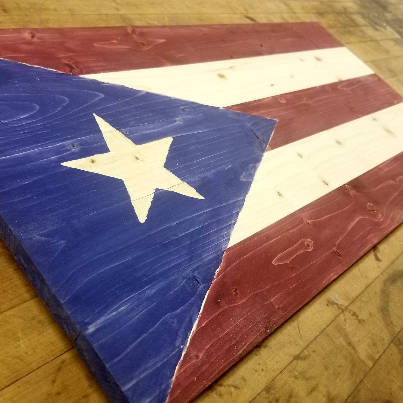 Rustic Wooden Puerto Rican Flag - Puerto Rico Wood Flag - Reclaimed wood flag