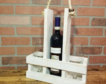 Rustic Wine Bottle Holder - Wooden Wine Box - Wine Rack - Beer Caddy - Reclaimed Wood Wine Tote