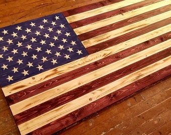 Extra Large 5 foot Rustic Wooden American Flag Reclaimed Wood