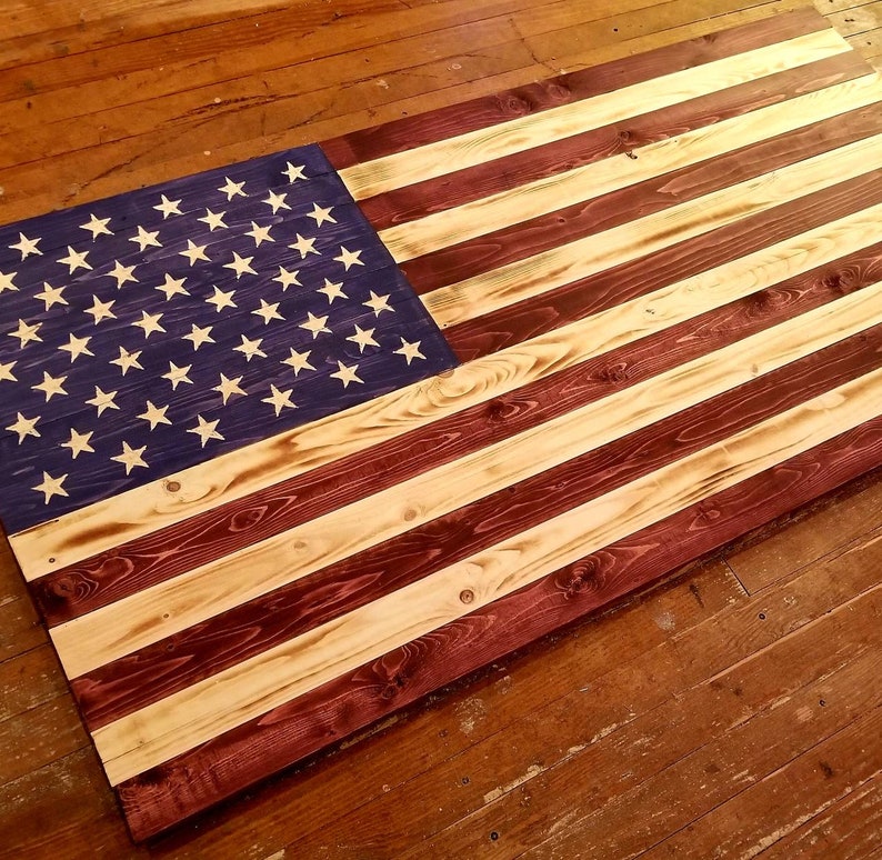 Extra Large 5 foot Rustic Wooden American Flag Reclaimed Wood image 1