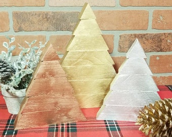 Metallic Wooden Christmas Tree - Glam Christmas Decoration - Copper, SIlver and Gold Christmas Tree