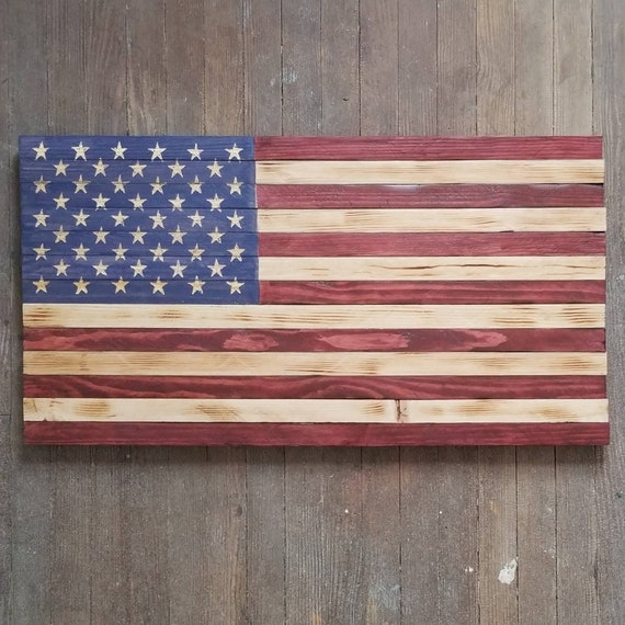 Rustic Wooden American Flag Red White And Blue Stain 37 X Etsy