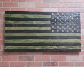 Rustic Wooden American Flag - Military Camo Right Shoulder Patch 37 x 20