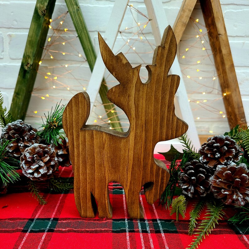 Wooden Reindeer Handmade Christmas Decoration Standing Reclaimed Wood Deer Wooden Rudolph Santa's Sleigh image 2