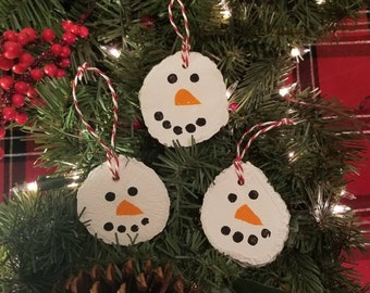 Christmas Snowman Tree Ornament - Reclaimed Wood Slice Christmas Ornament